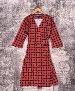 Lesley Evers Dress Large Womens Retro Geometric Cross Wrap